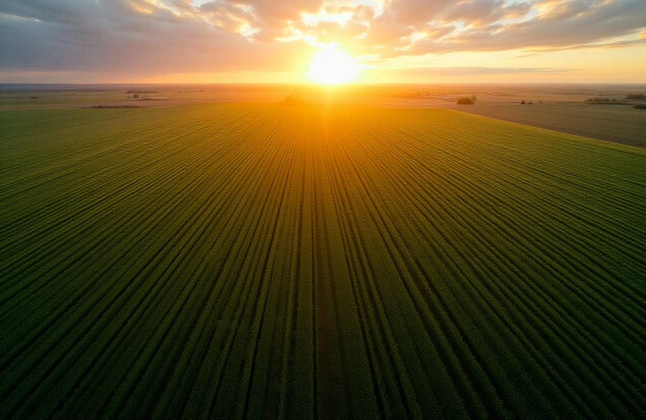 Aerial view of precision agriculture fields in Saskatchewan